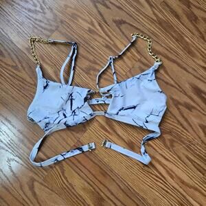 White bikini top with gold chain straps size small